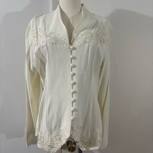 Vtg Dani Michaels Victorian Ivory Button Down Blouse Sz 12 Coquette Bridal Fairy